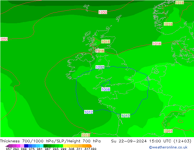 Dikte700-1000 hPa GFS zo 22.09.2024 15 UTC