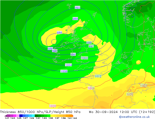 Thck 850-1000 hPa GFS Mo 30.09.2024 12 UTC