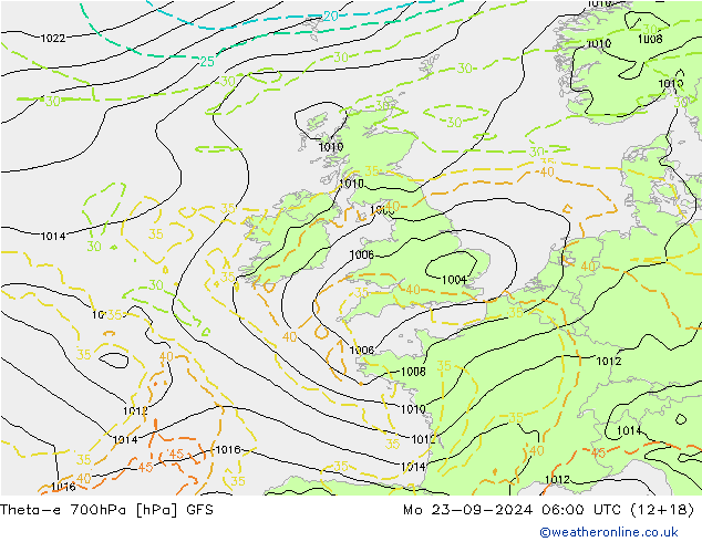 Theta-e 700hPa GFS lun 23.09.2024 06 UTC