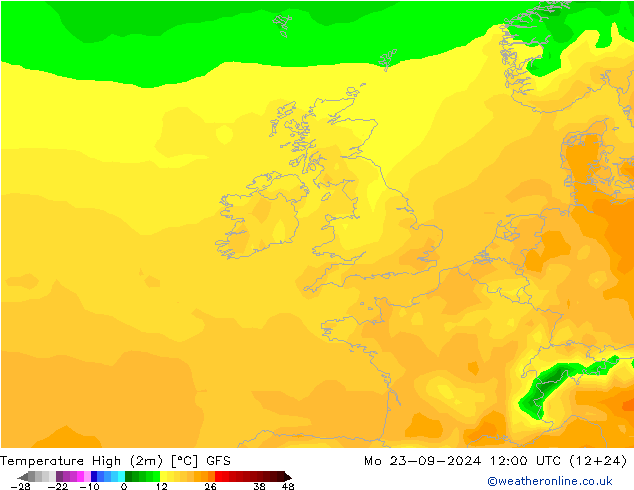 Temperature High (2m) GFS Mo 23.09.2024 12 UTC