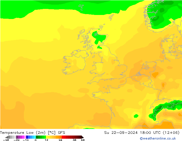 temperatura mín. (2m) GFS Dom 22.09.2024 18 UTC