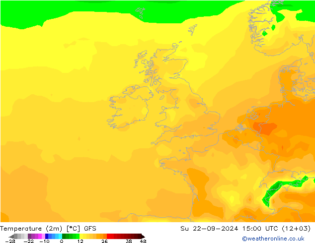 Temperature (2m) GFS Su 22.09.2024 15 UTC