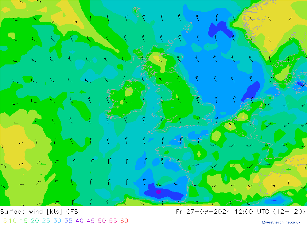 Wind 10 m GFS vr 27.09.2024 12 UTC