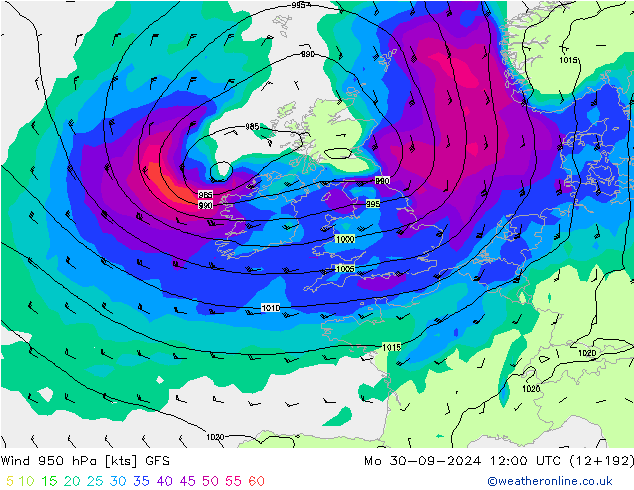 Wind 950 hPa GFS ma 30.09.2024 12 UTC