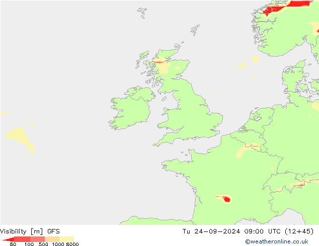 Visibility GFS Tu 24.09.2024 09 UTC