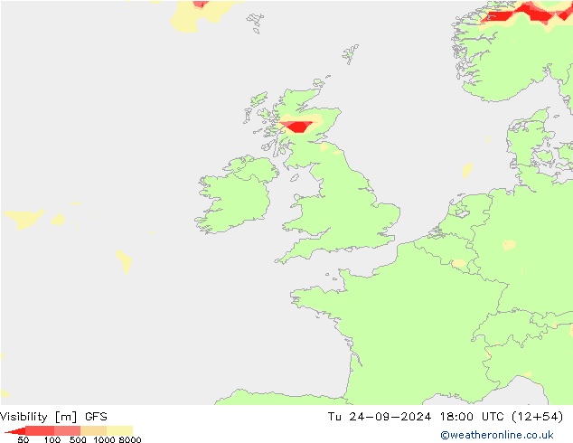 Visibility GFS Tu 24.09.2024 18 UTC