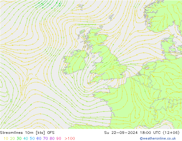 Stromlinien 10m GFS So 22.09.2024 18 UTC