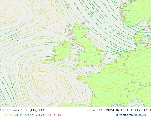 Stroomlijn 10m GFS za 28.09.2024 06 UTC