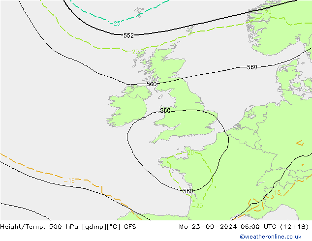 Height/Temp. 500 hPa GFS Mo 23.09.2024 06 UTC