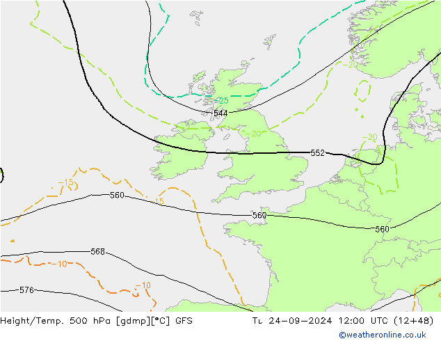 Z500/Rain (+SLP)/Z850 GFS  24.09.2024 12 UTC