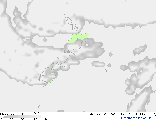 Cloud cover (high) GFS Mo 30.09.2024 12 UTC