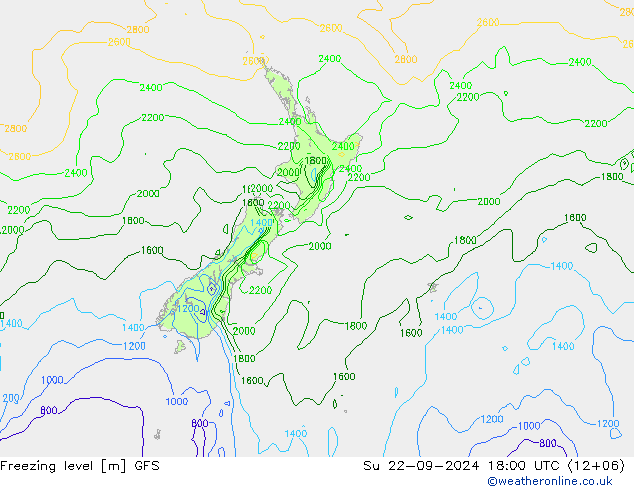 Freezing level GFS nie. 22.09.2024 18 UTC