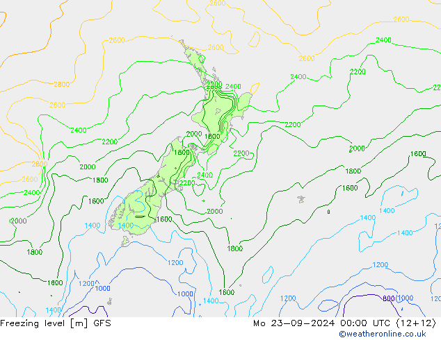 Freezing level GFS Mo 23.09.2024 00 UTC