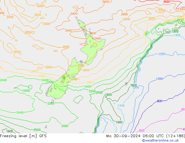 Freezing level GFS Mo 30.09.2024 06 UTC