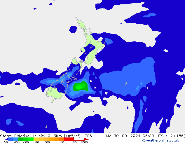 Storm Relative Helicity GFS lun 30.09.2024 06 UTC