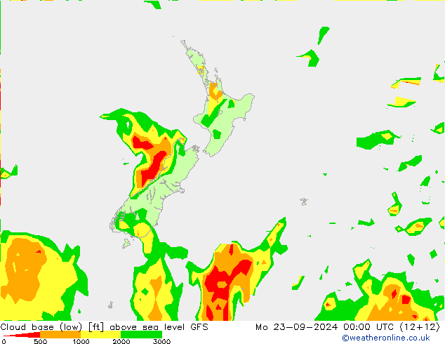 Cloud base (low) GFS Mo 23.09.2024 00 UTC