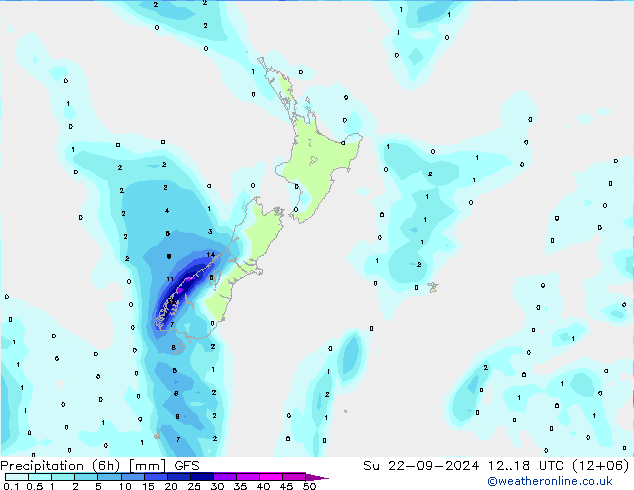 Precipitación (6h) GFS dom 22.09.2024 18 UTC