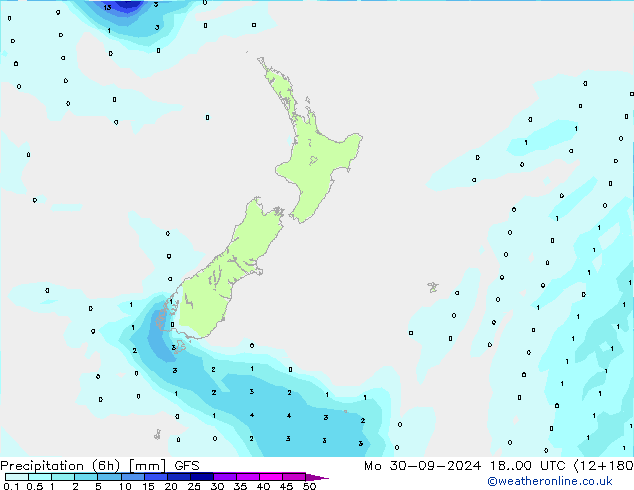 Precipitation (6h) GFS Mo 30.09.2024 00 UTC