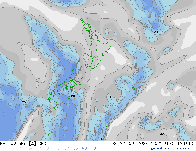 RH 700 hPa GFS Dom 22.09.2024 18 UTC