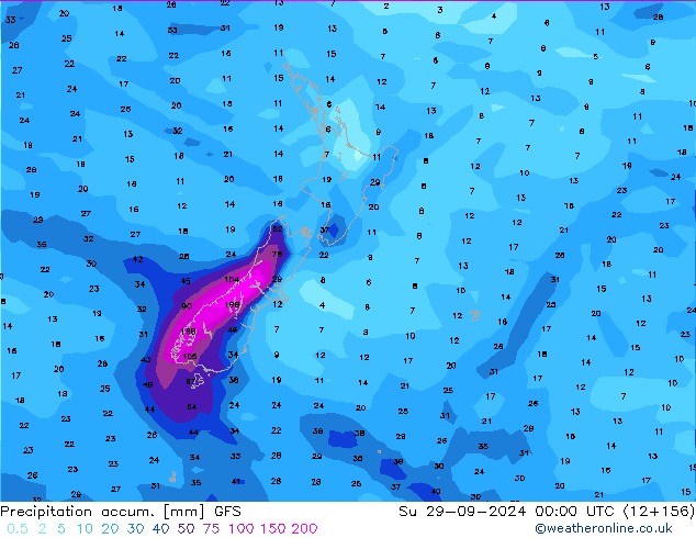 Precipitation accum. GFS Su 29.09.2024 00 UTC