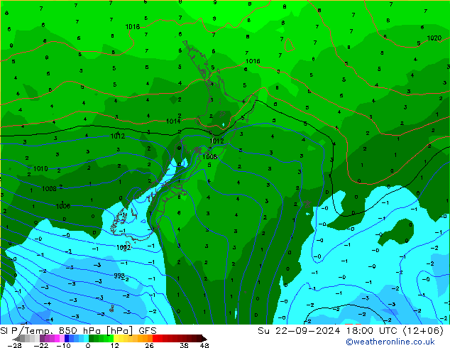 SLP/Temp. 850 hPa GFS  22.09.2024 18 UTC