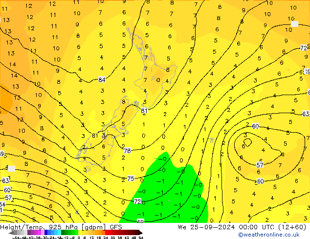 Height/Temp. 925 hPa GFS We 25.09.2024 00 UTC