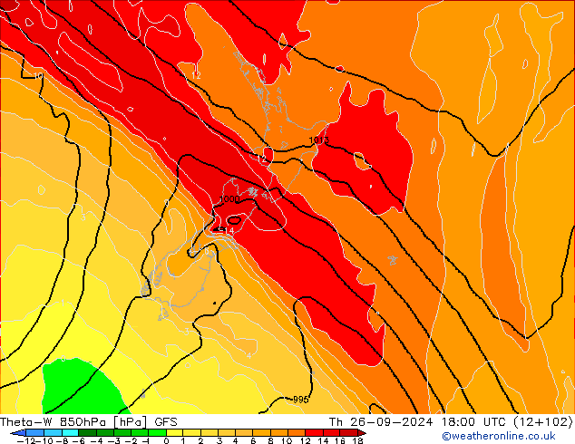 Theta-W 850hPa GFS jue 26.09.2024 18 UTC