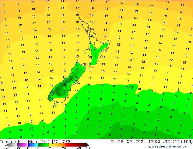Темпер. макс 2т GFS Вс 29.09.2024 12 UTC
