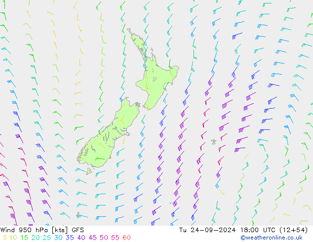 Wind 950 hPa GFS di 24.09.2024 18 UTC