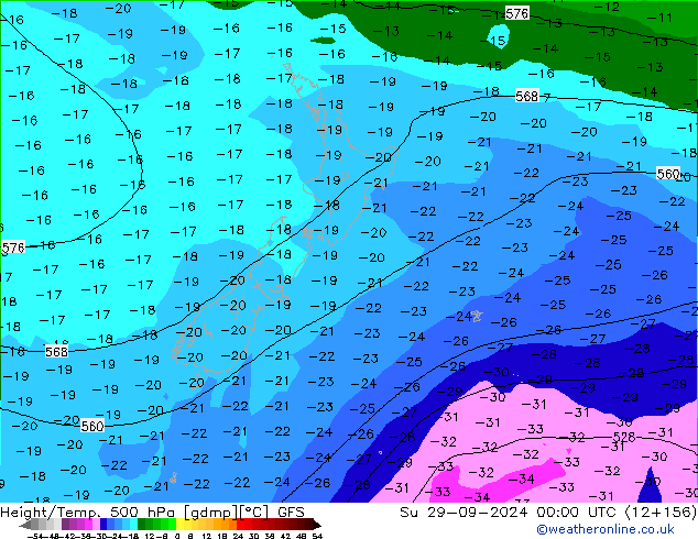 Z500/Rain (+SLP)/Z850 GFS dom 29.09.2024 00 UTC