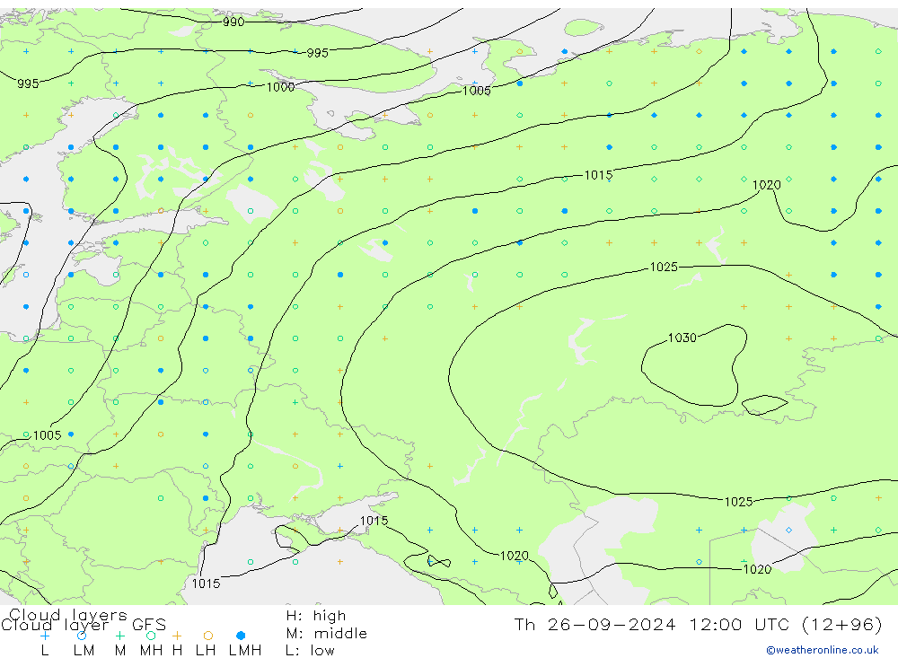 Wolkenlagen GFS do 26.09.2024 12 UTC