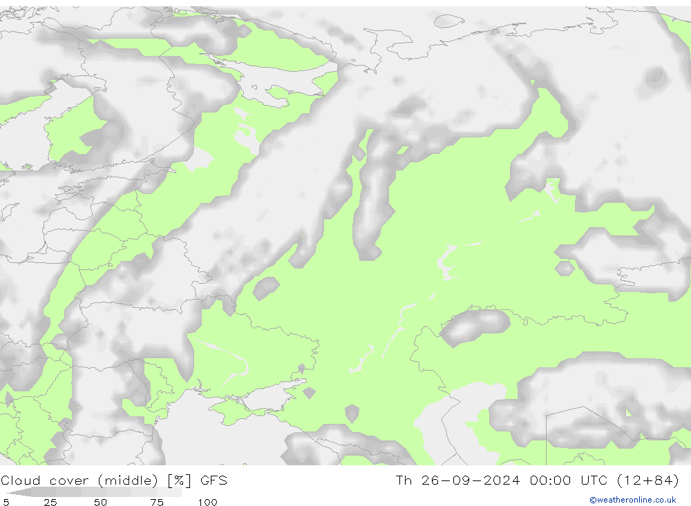 Cloud cover (middle) GFS Th 26.09.2024 00 UTC