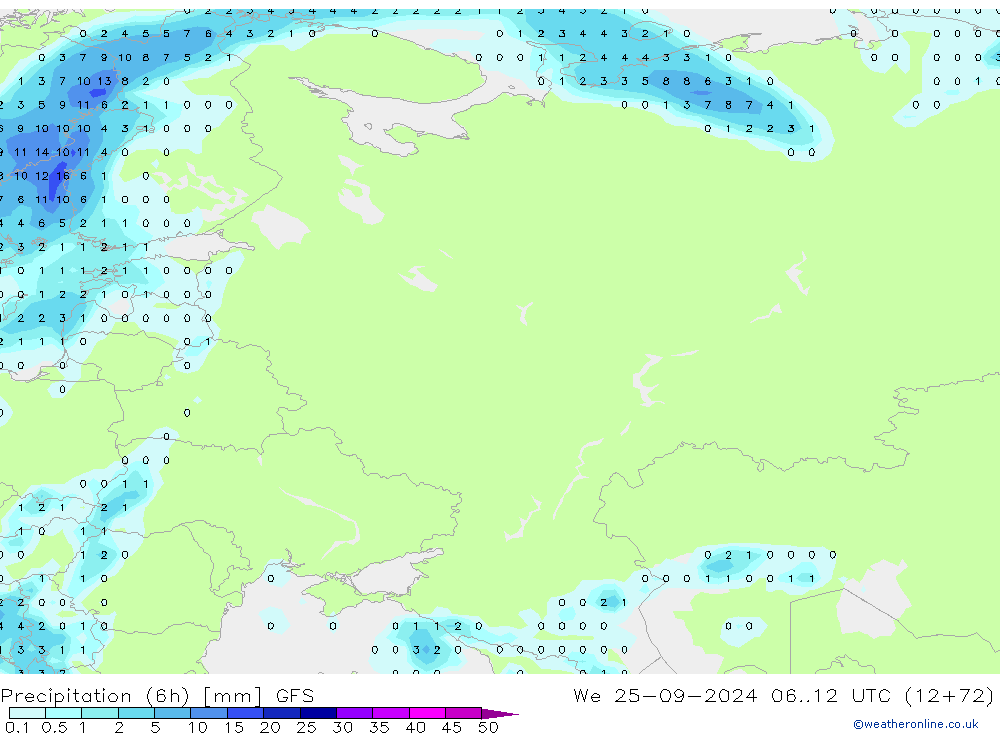 Z500/Rain (+SLP)/Z850 GFS Qua 25.09.2024 12 UTC