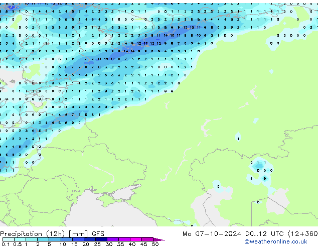 Precipitation (12h) GFS Po 07.10.2024 12 UTC