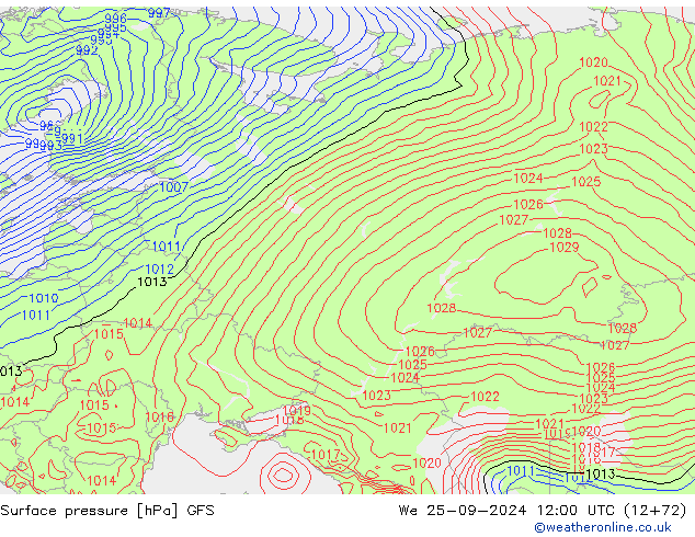 Bodendruck GFS Mi 25.09.2024 12 UTC