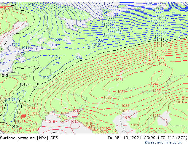 Surface pressure GFS Tu 08.10.2024 00 UTC