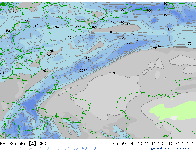 RH 925 hPa GFS Po 30.09.2024 12 UTC