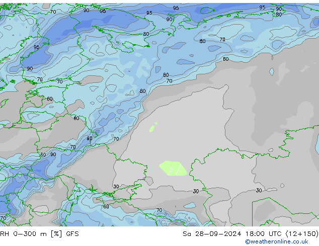 RH 0-300 m GFS Sa 28.09.2024 18 UTC