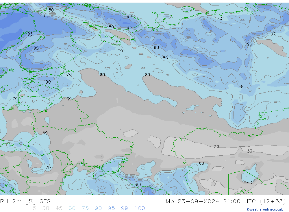 RH 2m GFS Mo 23.09.2024 21 UTC