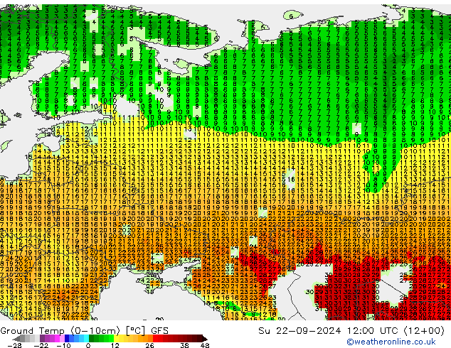 Ground Temp (0-10cm) GFS Ne 22.09.2024 12 UTC