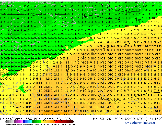 Hoogte/Temp. 850 hPa GFS september 2024