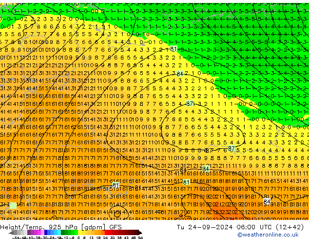 Height/Temp. 925 hPa GFS Ter 24.09.2024 06 UTC