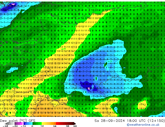 Point de rosée GFS sam 28.09.2024 18 UTC