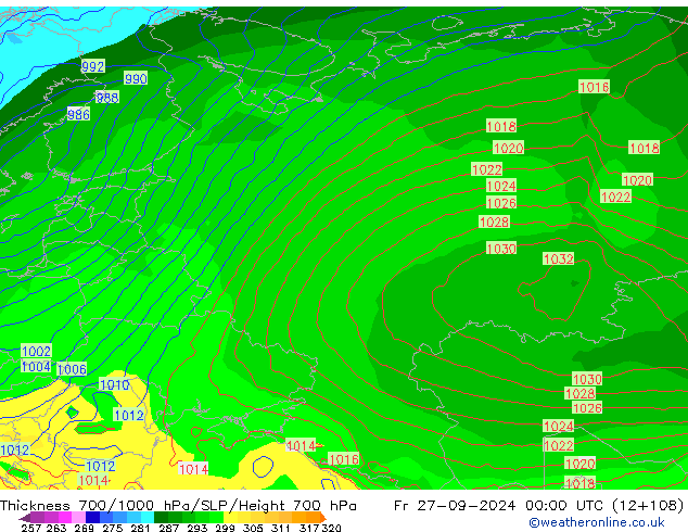 Thck 700-1000 hPa GFS Sex 27.09.2024 00 UTC