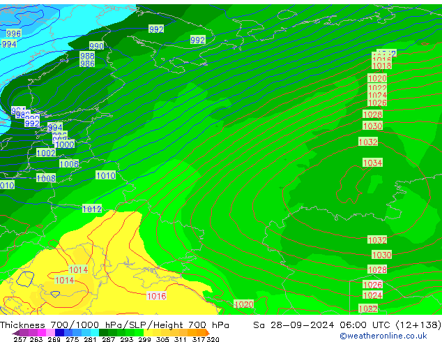 Dikte700-1000 hPa GFS za 28.09.2024 06 UTC