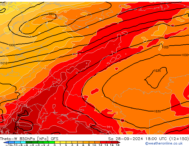 Theta-W 850hPa GFS sam 28.09.2024 18 UTC