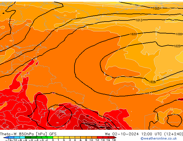 Theta-W 850hPa GFS We 02.10.2024 12 UTC