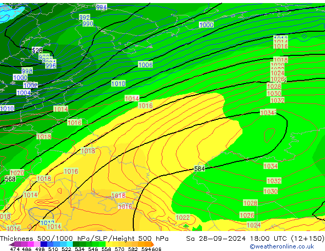 Thck 500-1000hPa GFS sam 28.09.2024 18 UTC