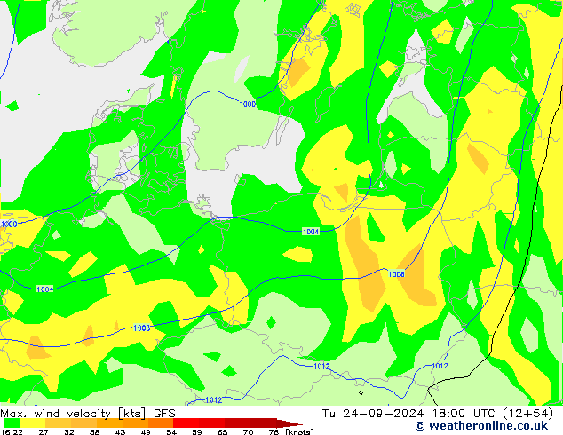 Max. wind velocity GFS Tu 24.09.2024 18 UTC