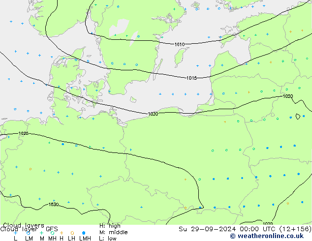 Cloud layer GFS Вс 29.09.2024 00 UTC